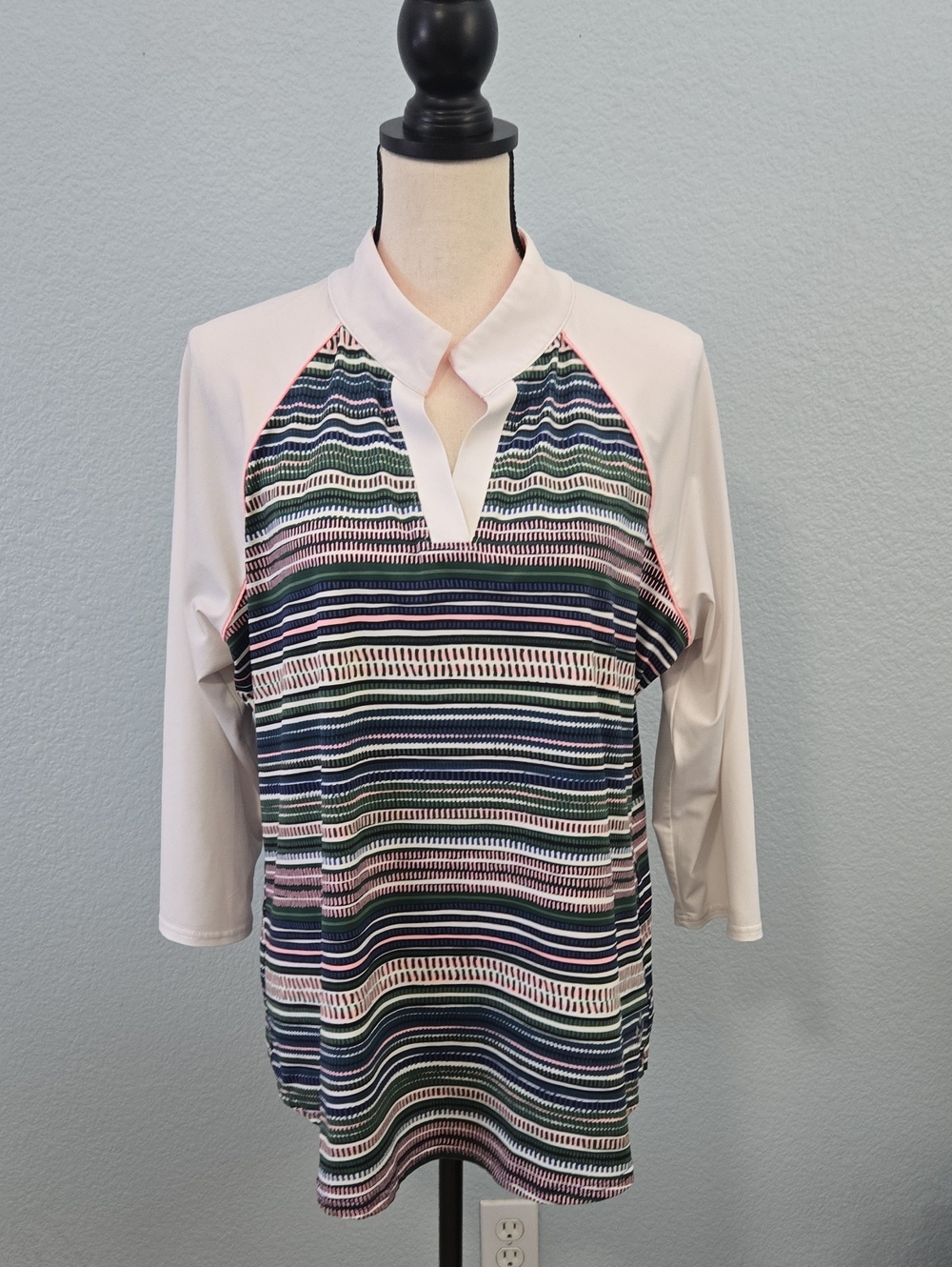 JOFIT Athletic Pink & Multicolor Striped Raglan Long Sleeve Golf Top